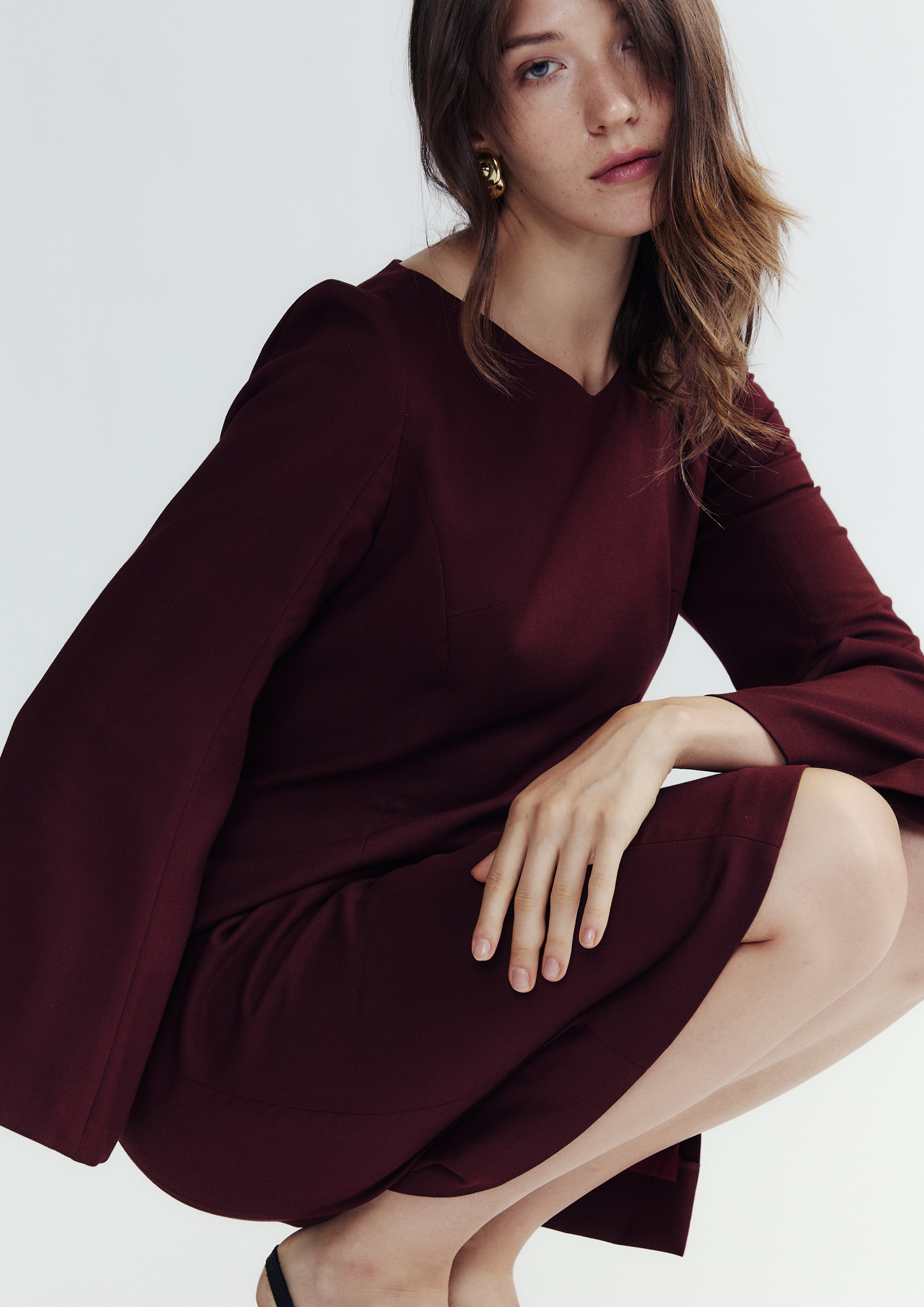 Boat Neck Bell Sleeve Dress