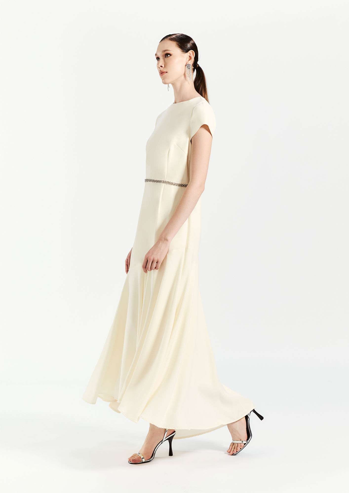 Cap Sleeve Ruffle Gown