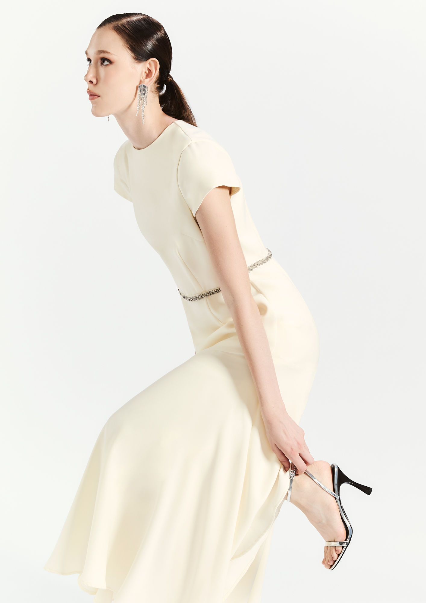 Cap Sleeve Ruffle Gown