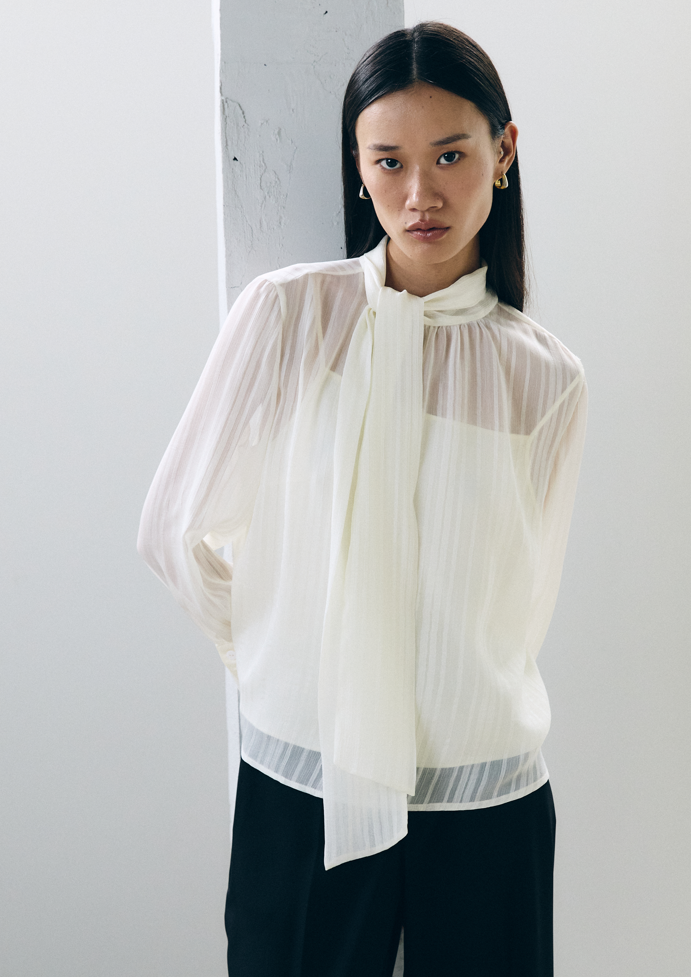 Stripe Tie-Neck Blouse