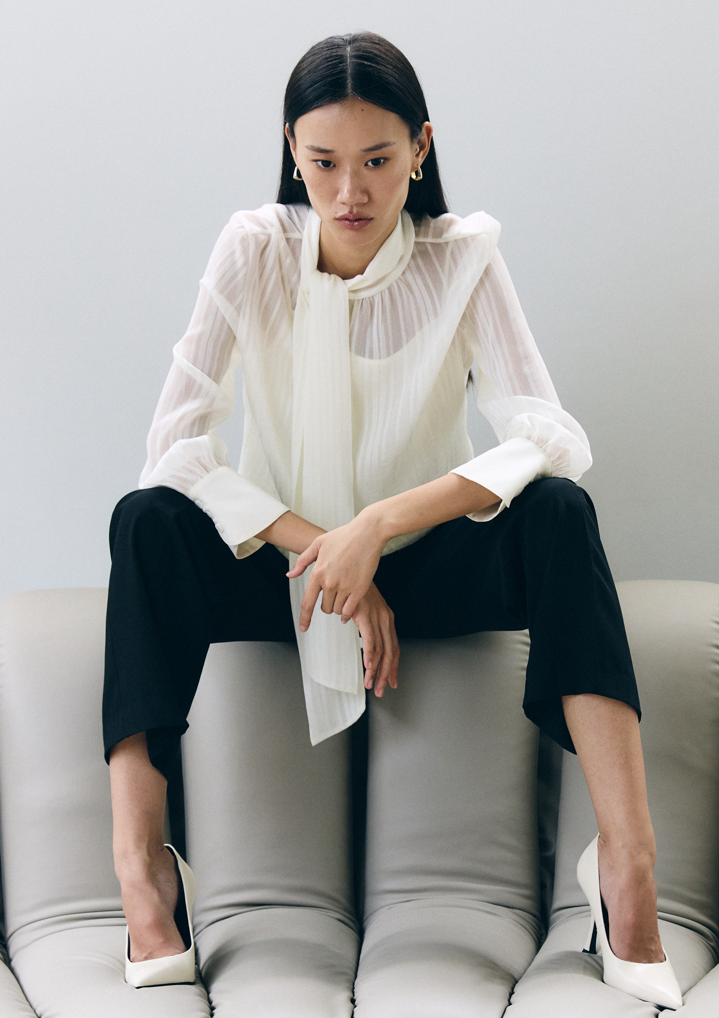 Stripe Tie-Neck Blouse