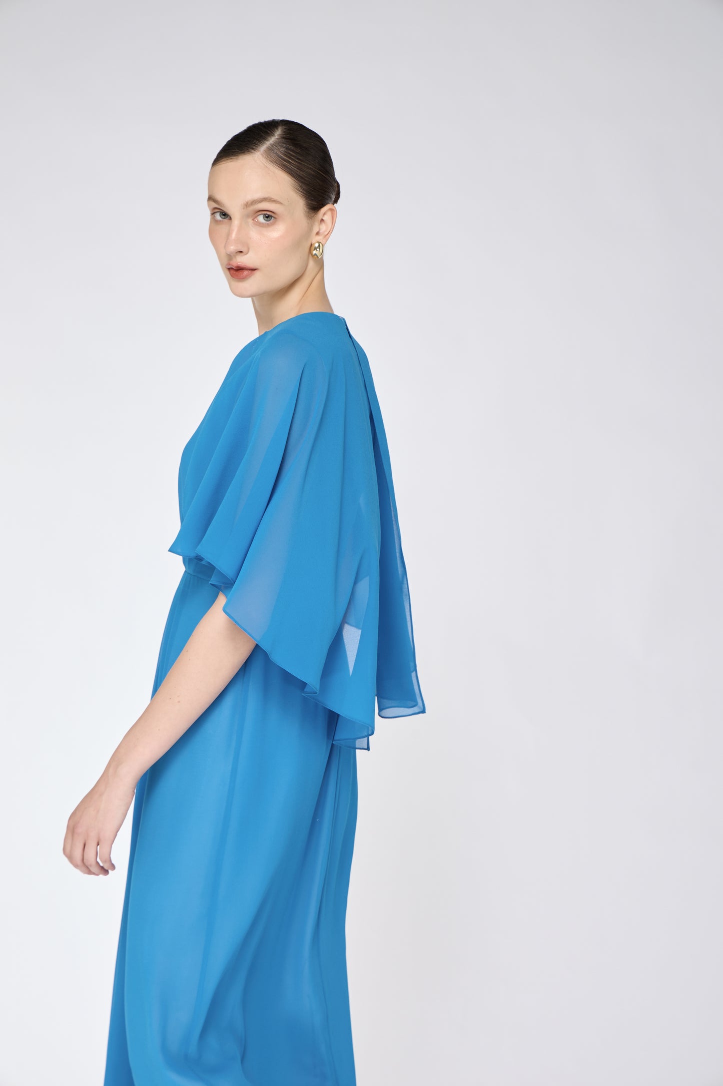 V-Neck Chiffon Draped Dress