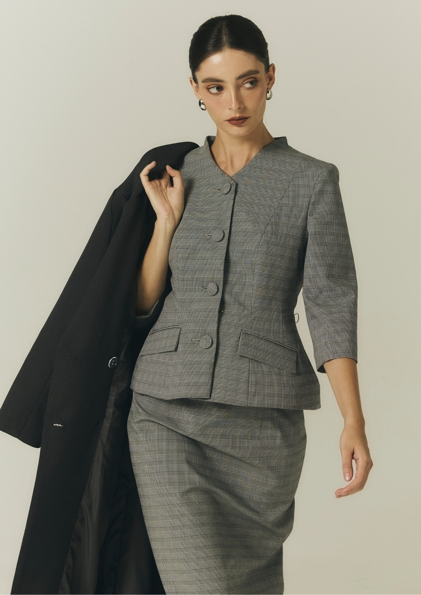 Plaid Collarless Blazer