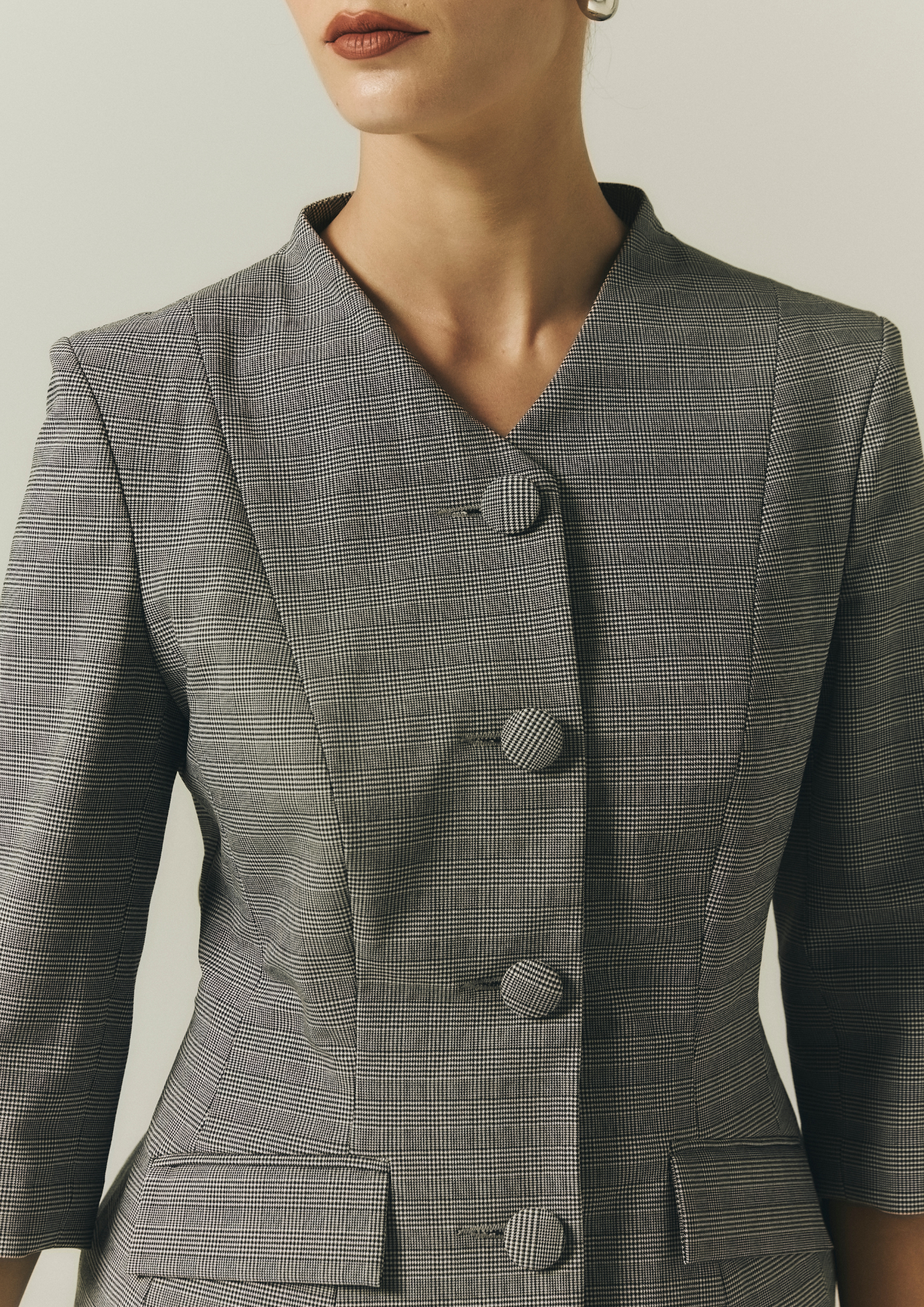 Plaid Collarless Blazer