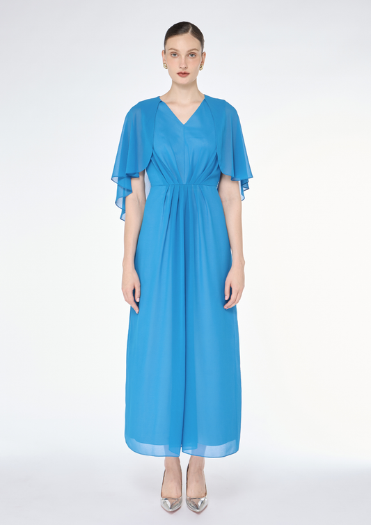 V-Neck Chiffon Draped Dress