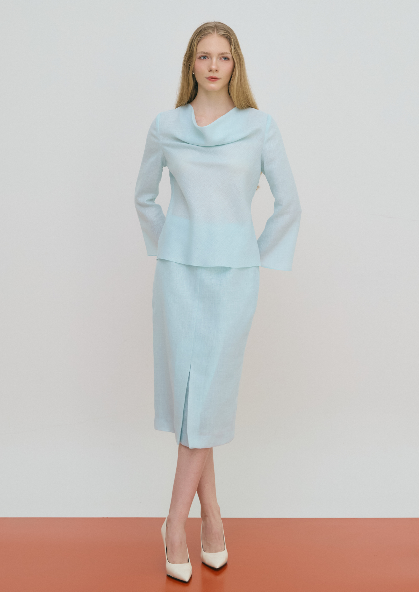 Linen Reversed Midi Skirt