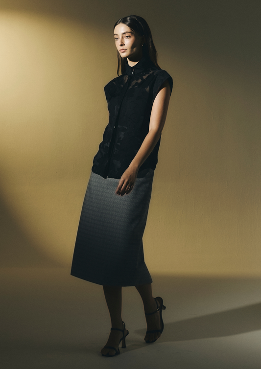 Black Floral Sheer Top