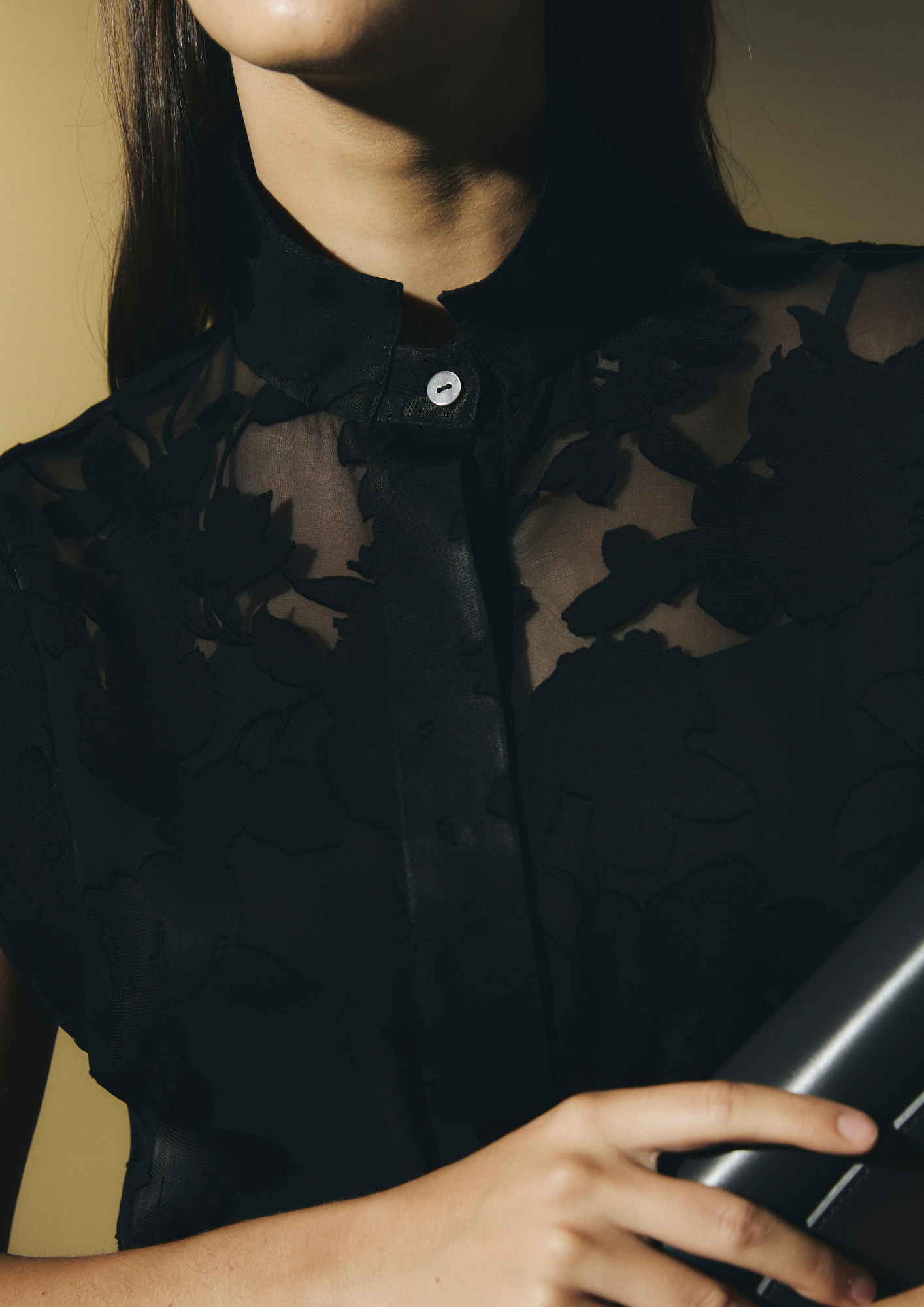 Black Floral Sheer Top