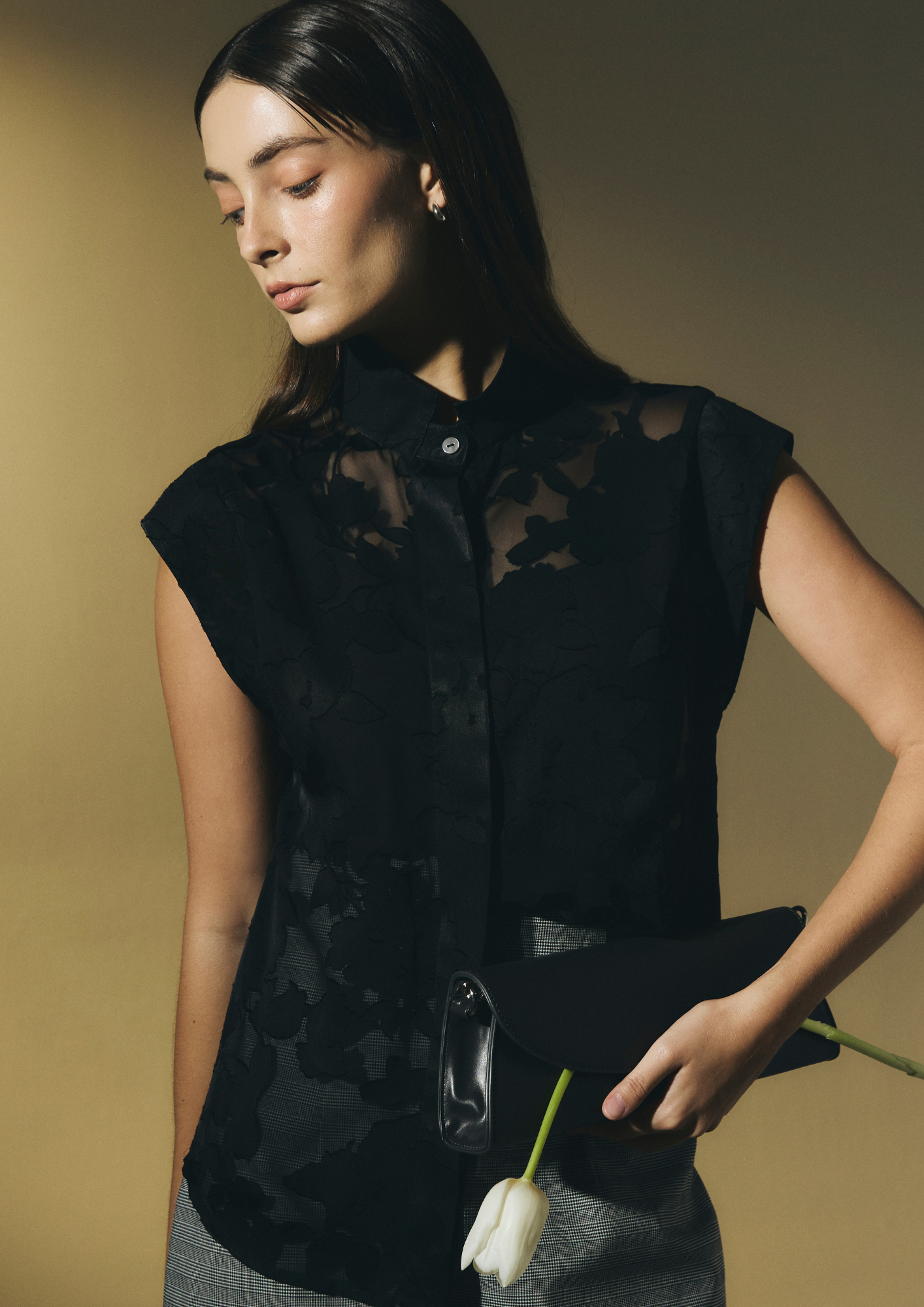 Black Floral Sheer Top