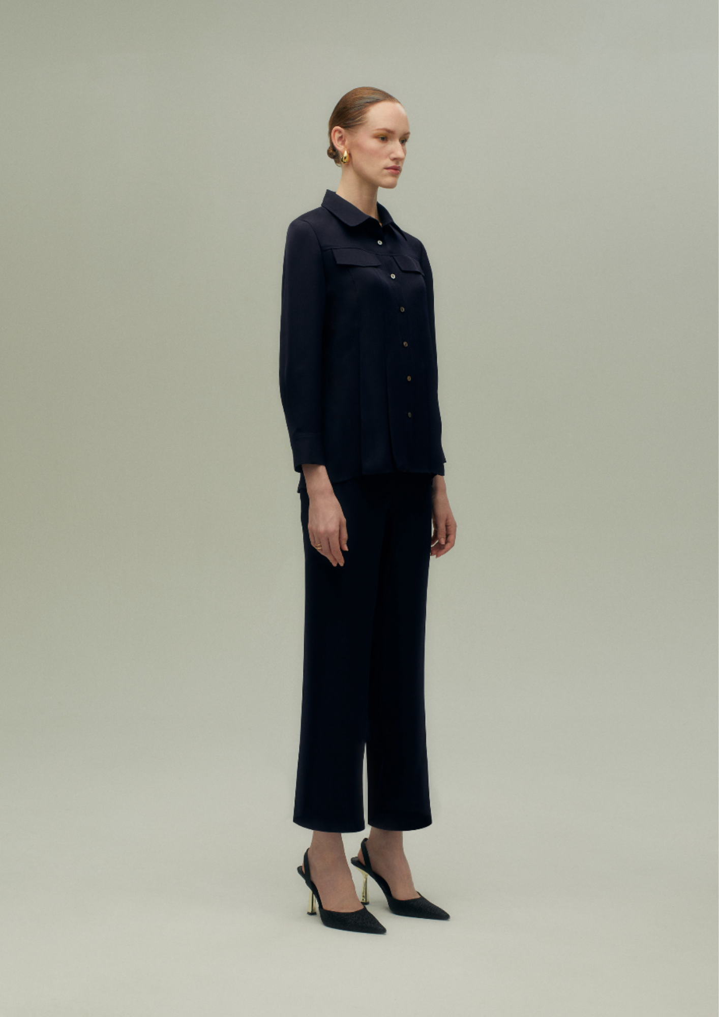 Pleated Shirt and Slim-Fit Pants Set