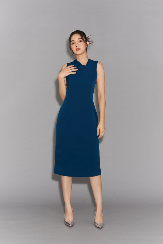 Asymmetric V-Collar Dress with Draped Detail